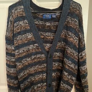 Vintage Cambridge Classic Cardigan Sweater- Unisex -Blue, Brown, and White